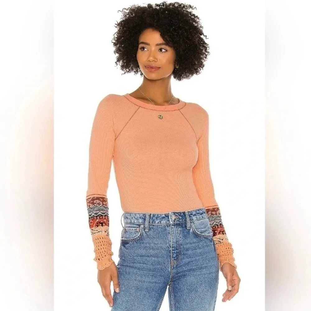 NWT Free People In The Mix Cuff Boho Thermal Top
